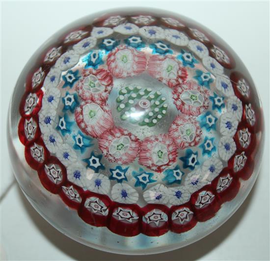 A large Murano millefleur glass inkwell paperweight, 18.5cm & 7.5cm